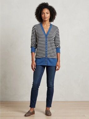 Striped Black, white and Blue Women's cardigan snap new size XL Hipster Row